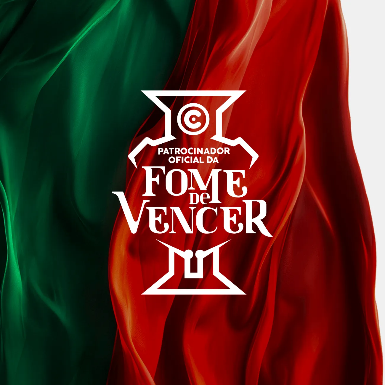 logotipo fome de vencer com a bandeira de portugal no fundo